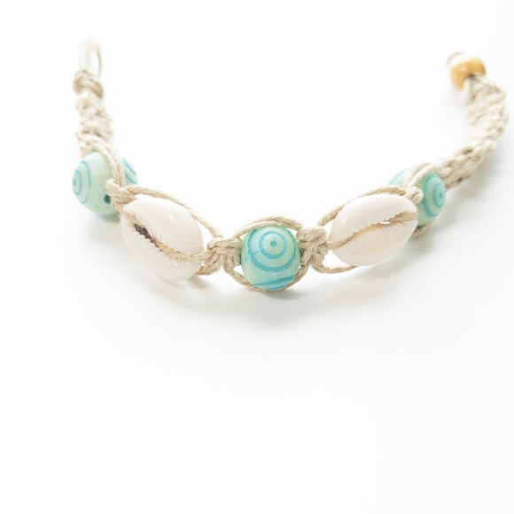 5/$25 - Handmade, Hemp bracelet, with wood beads and cowrie shells - Picture 3 of 4